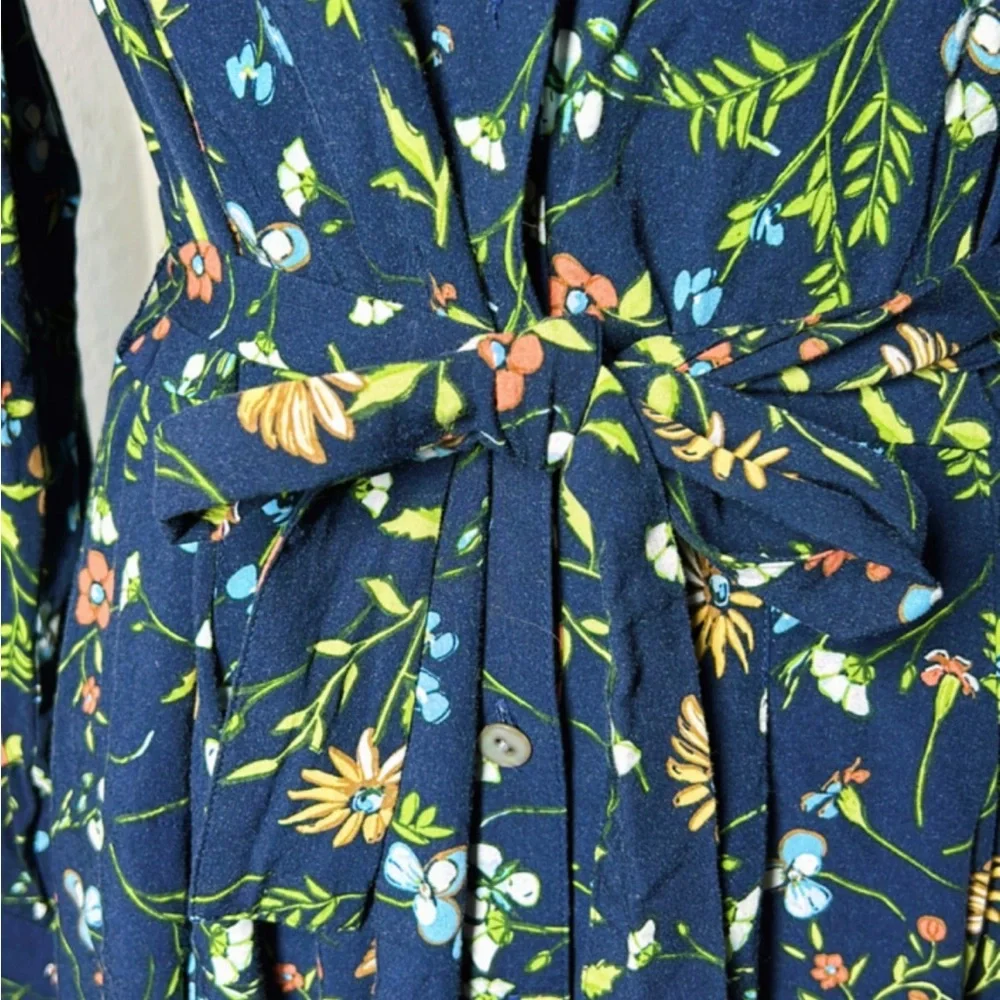 J. Jill Dark Blue Floral Long Sleeve Dress - Picture 3 of 10
